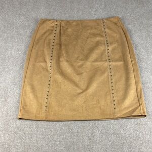 Sabrina Lauren NY Faux Suede Studded Pull On Tan Short Pencil Skirt Size XL NWOT
